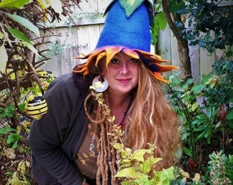 Halloween Niesamowity Wróżkowy Kwiat Fioletowy Czarownica Magiczny Kapelusz Pixie Leśny Skrzat Elf Kostium Zabawna Wyobraźniowa Zabawa Zima Ciepły Wełniany Prezent Dowolny Rozmiar