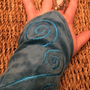 Sea Blue Octopus tentacle spiral curls bell point velvet pixie arm wrist warmer fingerless gloves bohemian hippy gothic punk alternative image 9