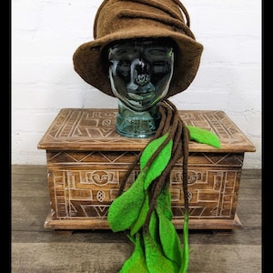 Handmade Felt Hat Tree of Life Spirit Leaf Vine Forest Imp Woodland Fae Green man Magic Pagan Headwear Festival Cosplay Fantasy Renaissance