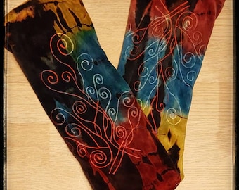 Dark Rainbow Fae tie tinte bordado brazo de terciopelo muñeca calentador guante sin dedos estilo acogedor boho hippy gótico manga artrítica alternativa