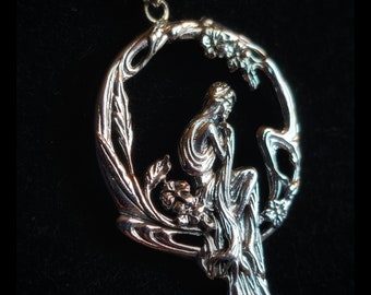 925 Silver Art Nouveau Ethereal Pendant Magical Goddess Garden Enchanting Forest Unique Artisan Silversmith Design Limited Availability