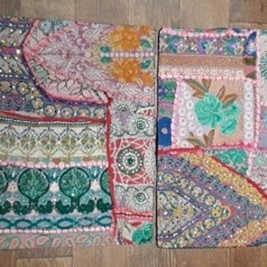 Set 3 Stunning Pair Of up cycled Vibrant Boho Vintage original antique Fabric Patchwork Cushion Covers opulent hippy summer festival baroque