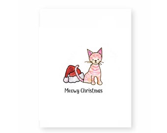 Meowy Christmas Card Cute Cat Christmas Card for cat lover, christmas card cat, funny christmas card, kitten xmas card