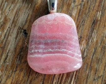 Rhodochrosite pendant. Raw crystal necklace. Rhodochrosite Necklace. Pink jewelry. girlfriend gift. starseed. minimal necklace. Pink stone.