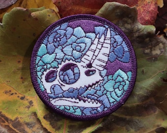 Succulent Horned Chameleon Skull Iron-On Patch