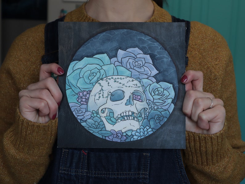 Succulent Skull Watercolour Painting image 1
