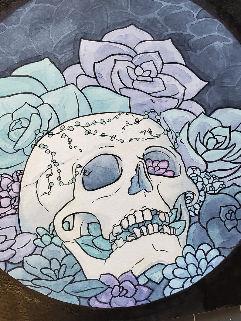 Succulent Skull Watercolour Painting image 4