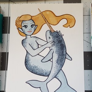 Narwhal Mermaid 4x6 Print image 3