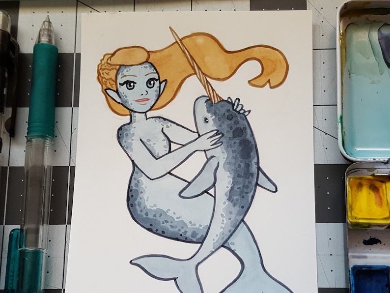 Narwhal Mermaid 4x6 Print image 3