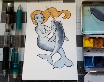 Narwhal Mermaid 4x6 Print