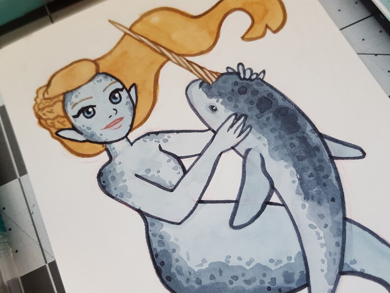 Narwhal Mermaid 4x6 Print image 2