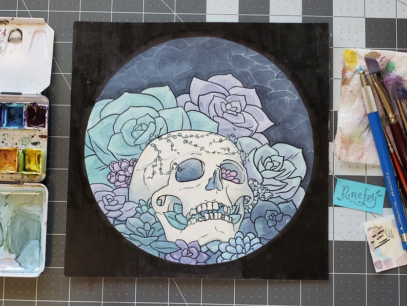 Succulent Skull Watercolour Painting image 2