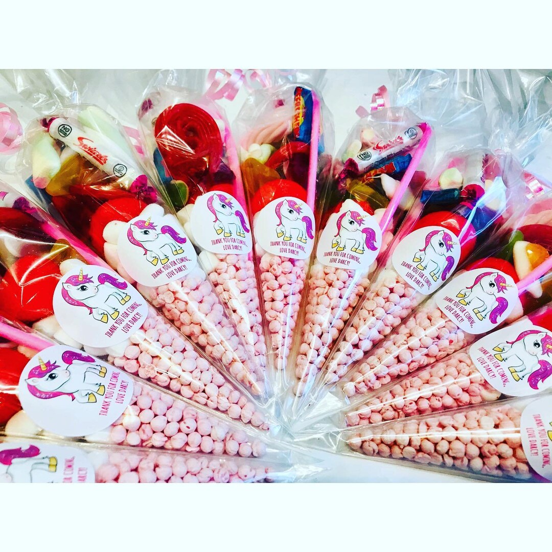 Personalised Rainbow Pre-Filled Sweet Cones – Large Kids Party Bags With Balloons