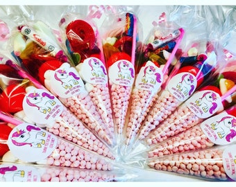 Red Yellow Prefilled Sweet Cones Kids Birthdays Party Bags Wedding Favours Gifts 