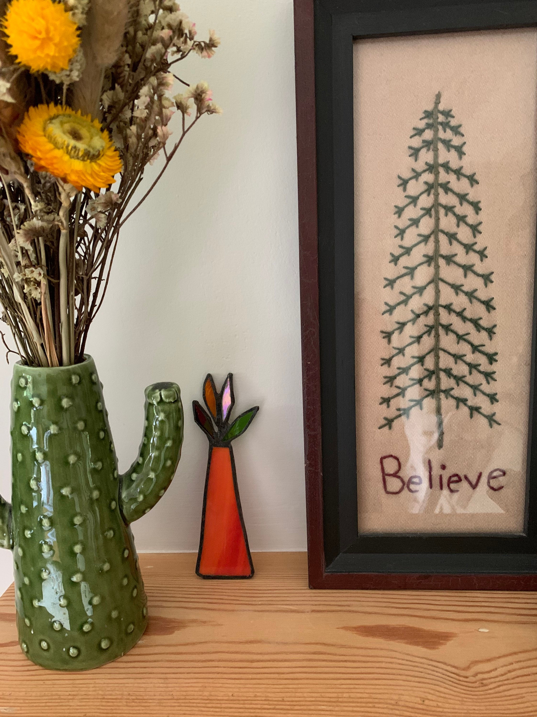 Mini Stained Glass Vase and Flowers Etsy