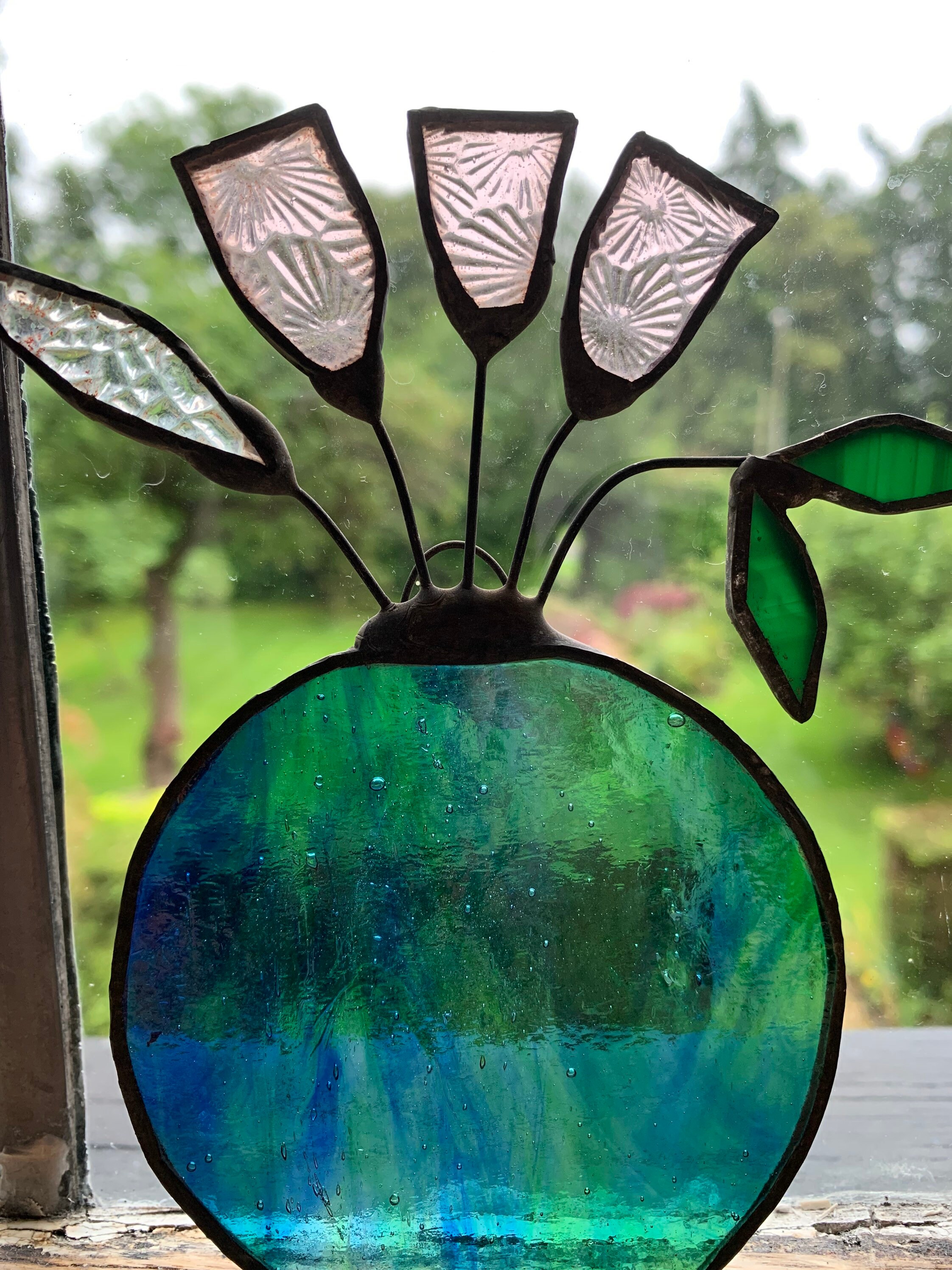 Stained Glass Flowers in Vase Etsy