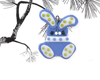 Fused Glass Ornament Snow Bunny