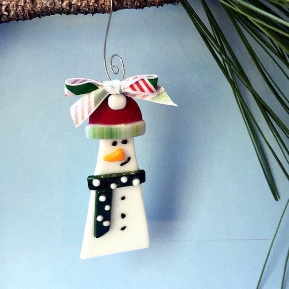 Items similar to Fused Glass Ornament - Snowman on Etsy