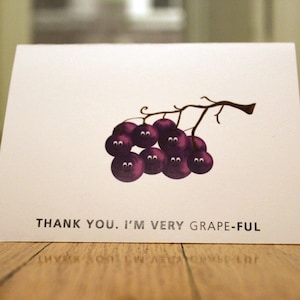 Thank You. I&#39;m Very Grape-Ful. Blank, Illustrated, Fruit Pun Greeting Card