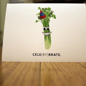 Celerybrate. Blank, Illustrated, Vegetable Pun Greeting Card