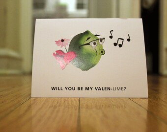 Happy Valenlimes Day. Blank, Illustrated, Fruit Pun Greeting Card