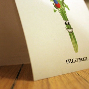 Celerybrate. Blank, Illustrated, Vegetable Pun Greeting Card image 3