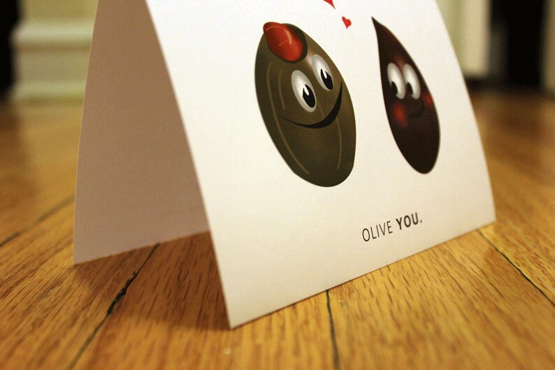 Olive You. Blank, Illustrated, Vegetable Pun Greeting Card image 2