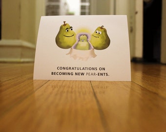 Congratulations On Becoming New Pearents. Blank, Illustrated, Fruit Pun Greeting Card