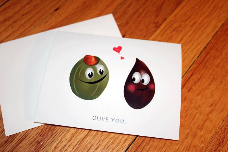 Olive You. Blank, Illustrated, Vegetable Pun Greeting Card image 3