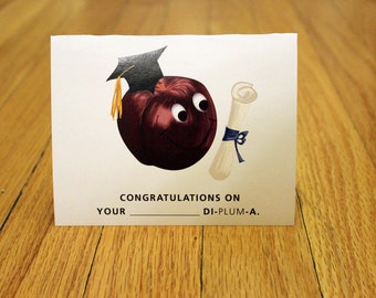 Congratulations On Your Dipluma. Blank, Illustrated, Fruit Pun Greeting Card