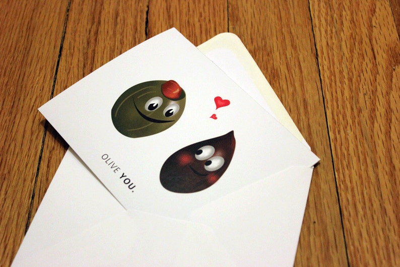 Olive You. Blank, Illustrated, Vegetable Pun Greeting Card image 4