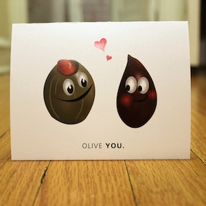 Olive You. Blank, Illustrated, Vegetable Pun Greeting Card image 1