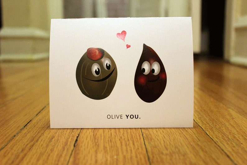 Olive You. Blank, Illustrated, Vegetable Pun Greeting Card image 1