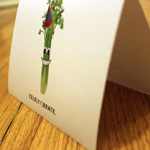 Celerybrate. Blank, Illustrated, Vegetable Pun Greeting Card image 4