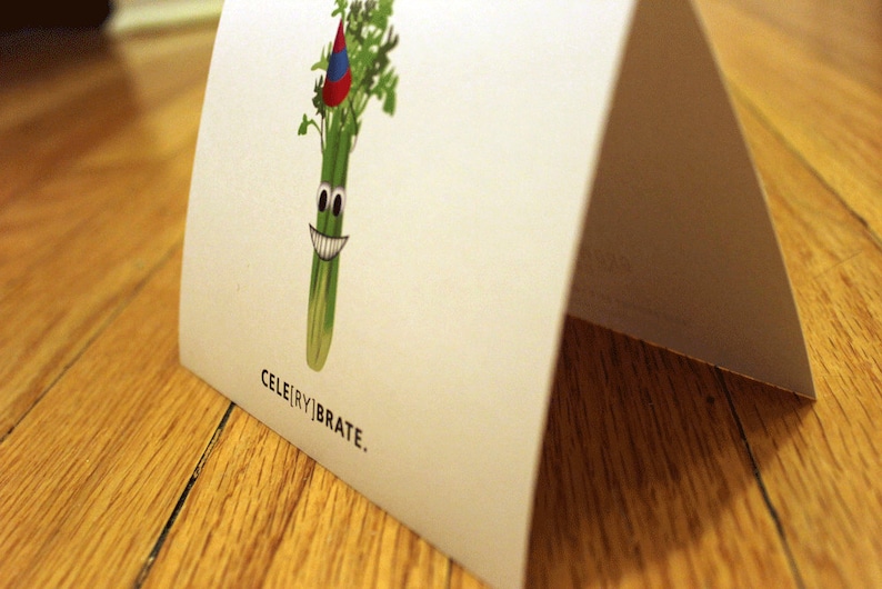 Celerybrate. Blank, Illustrated, Vegetable Pun Greeting Card image 4