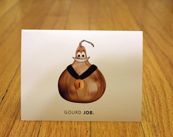 Gourd Job. Blank, Illustrated, Vegetable Pun Greeting Card
