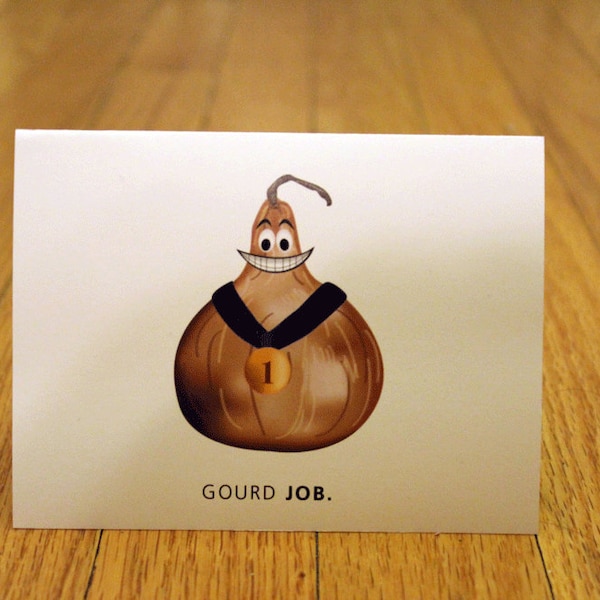 Gourd Job. Blank, Illustrated, Vegetable Pun Greeting Card