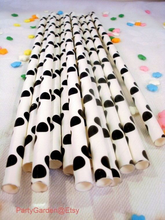 25 Black Dot Paper drinking Party Straws Il_570xn