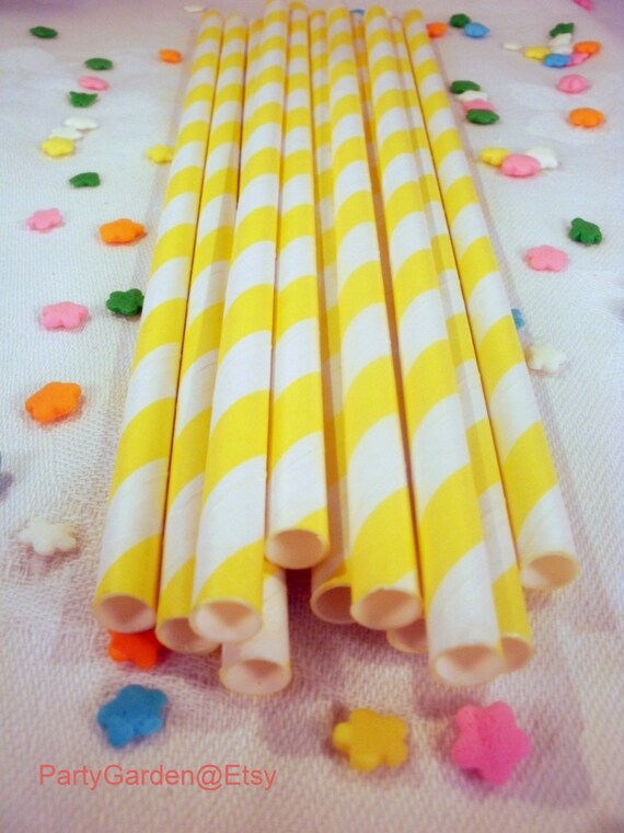 25 Yellow Striped Paper Straws Il_570xn