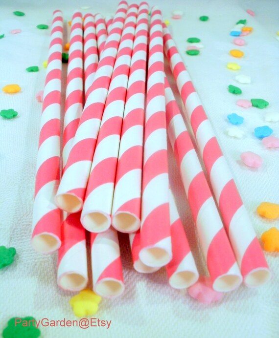 50 Hot Pink Striped Paper Straws Il_570xn