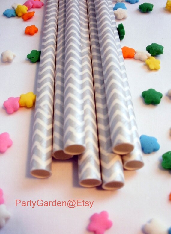 25 Silver - Chevron Paper Straws Il_570xn