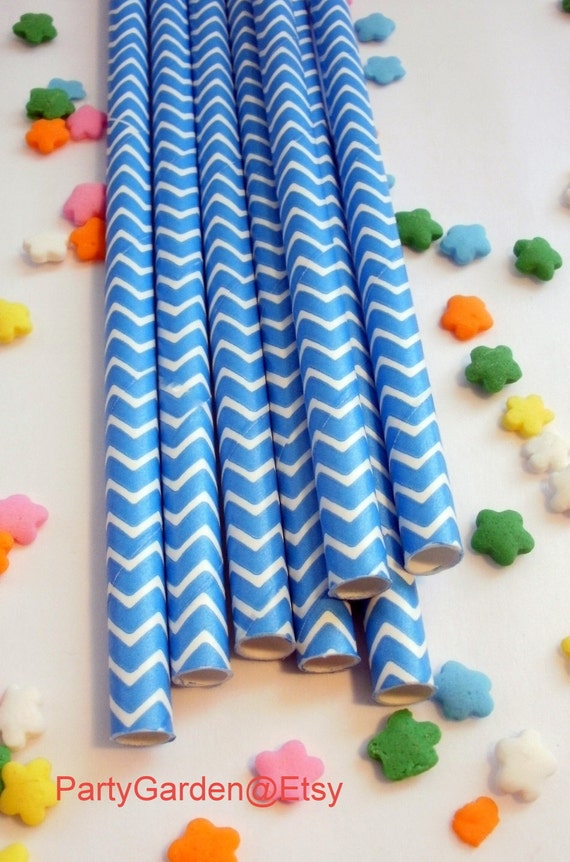 25 Blue - Chevron Paper Straws Il_570xn