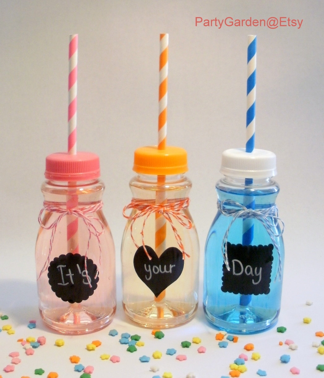 40 Vintage Clear Plastic Milk Bottles and Lids with Straw Etsy