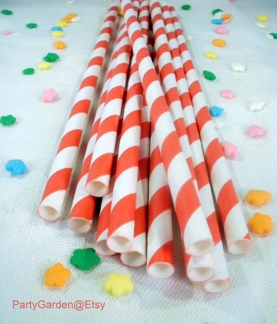 50 Red Striped Paper Straws Il_570xn