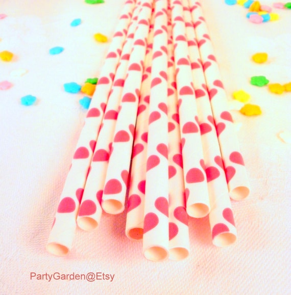 25 Hot Pink Dot Paper Straws Il_570xn