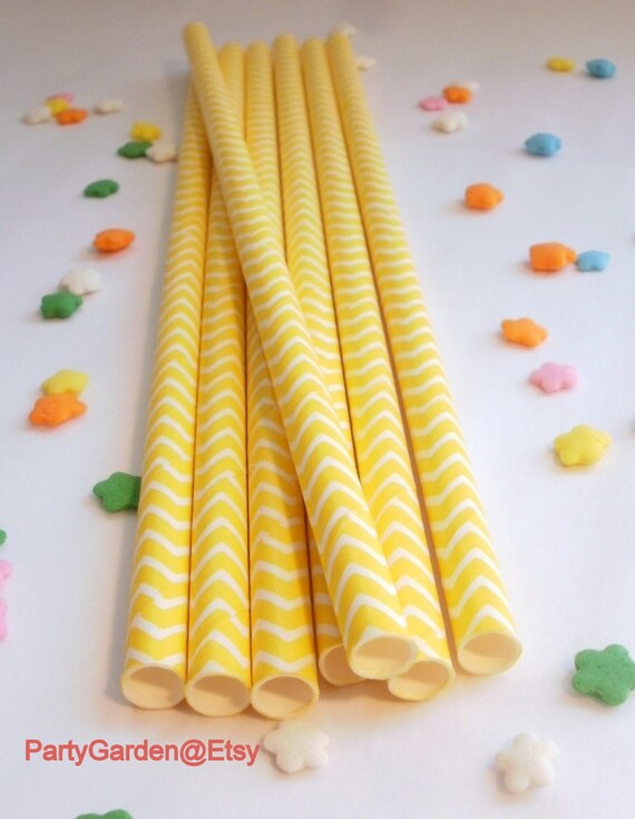 25 Yellow Chevron Paper Straws Il_570xn