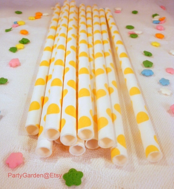25 Yellow Dot Paper Straws Il_570xn