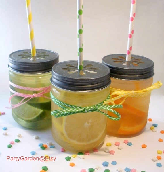 SALE 20% - 12 Large Plastic Mason 17 oz Jars with Daisy Cut Lid - Unbreakable Drinking Jar Parties Il_570xn