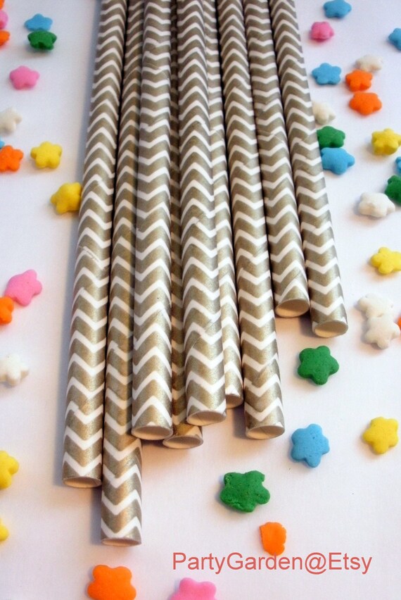 25 Gold - Chevron Paper Straws Il_570xn