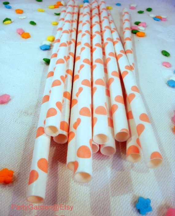 25 Salmon Pink Dot Paper Straws Il_570xn